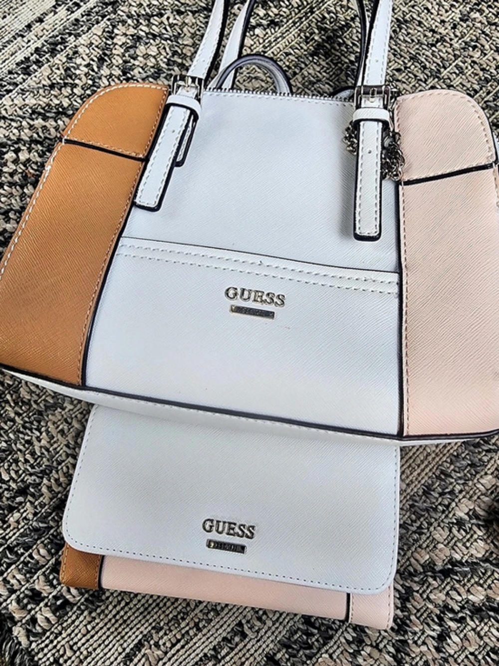 GUESS Color-Block Shoulder Bag in White & Pink Matching Wallet